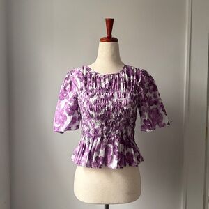 Rails Purple Floral Blouse Size Medium Smocked Peplum Hem